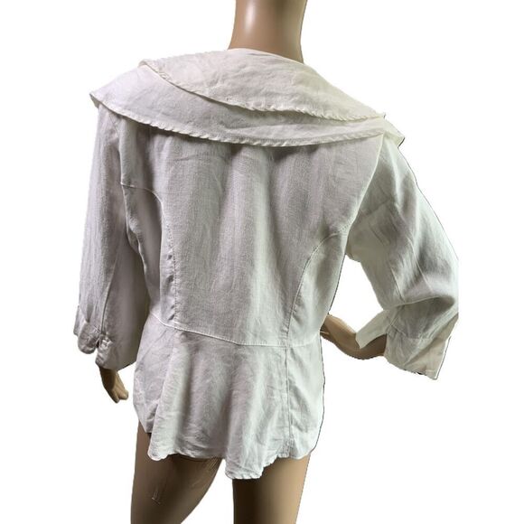 Live A Little Cream Linen Ruffle V-neck Button Front Blouse Size Medium - Picture 10 of 13